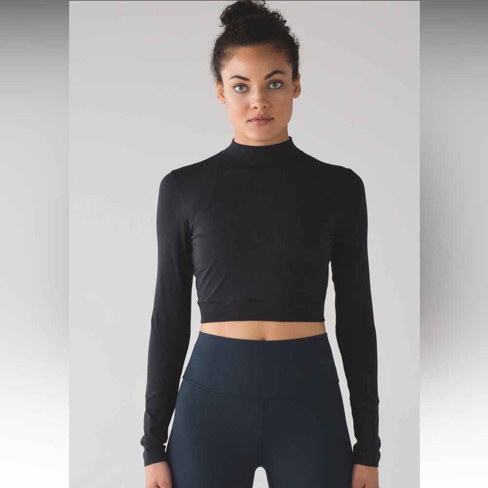 Lululemon Kitsilano Mock Turtleneck Crop Top Long Sleeve black 6